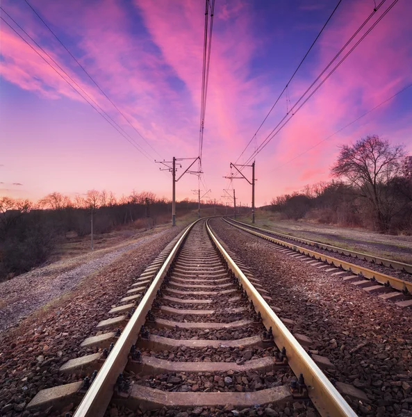 Train platform at sunset. Railroad. Railway station