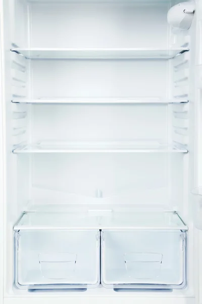 Open fridge with shelves