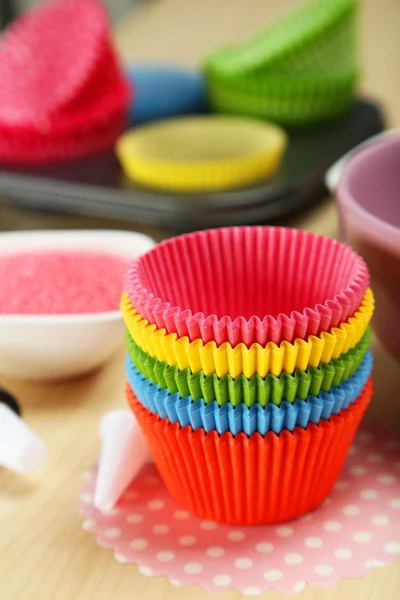Empty colorful cupcake cases