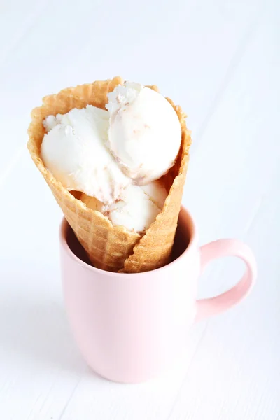 Waffle cone with white ice cream