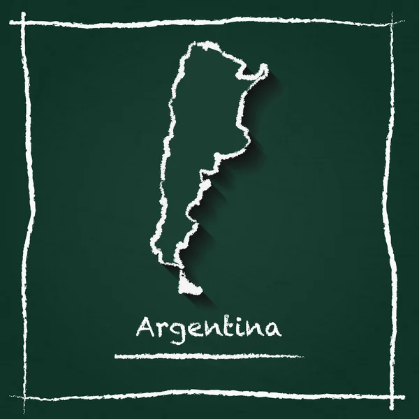 Argentina outline vector map hand drawn with chalk on a green blackboard.