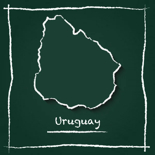 Uruguay outline vector map hand drawn with chalk on a green blackboard.
