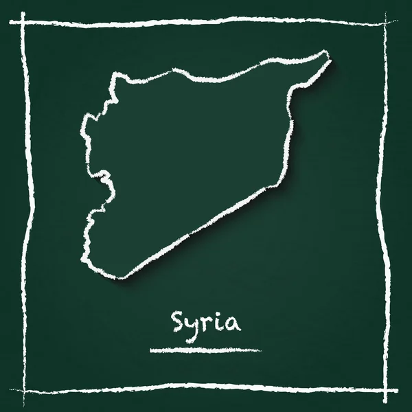 Syrian Arab Republic outline vector map hand drawn with chalk on a green blackboard.