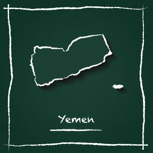 Yemen outline vector map hand drawn with chalk on a green blackboard.