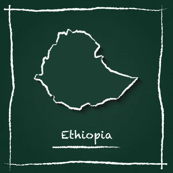 Ethiopia outline vector map hand drawn with chalk on a green blackboard.