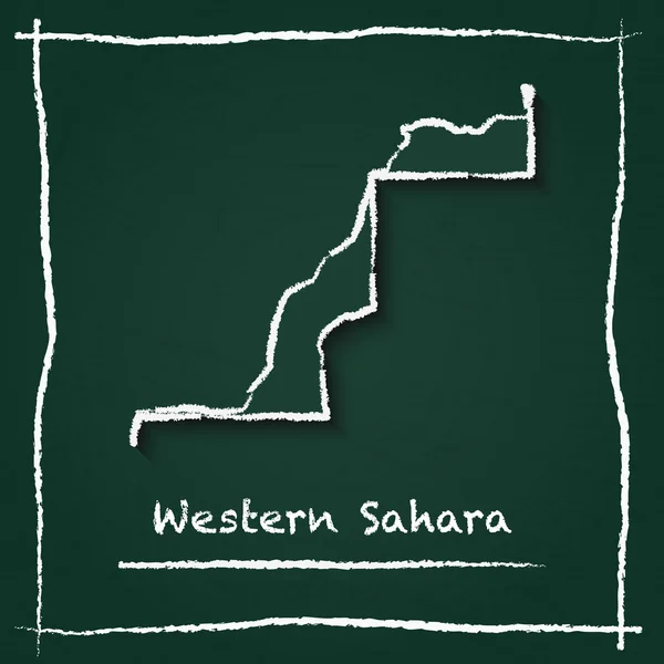 Western Sahara outline vector map hand drawn with chalk on a green blackboard.