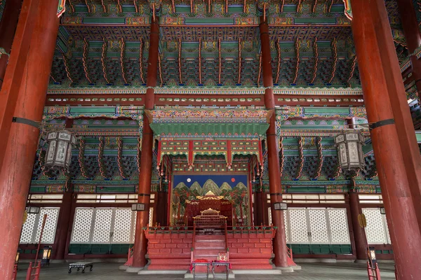 Inside the throne hall at the Gyeongbokgung Palace in Seoul