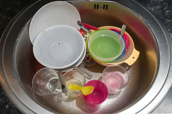 Dirty dishes in a kitchen sink