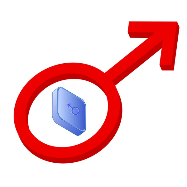 Male symbol and blue pill on white background; erection; sex; love