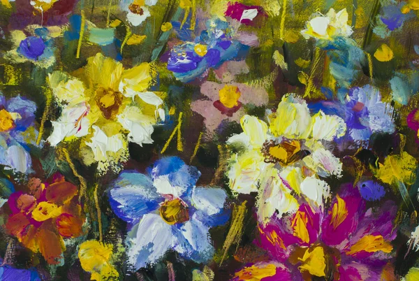 Closeup flowers oil painting fragment