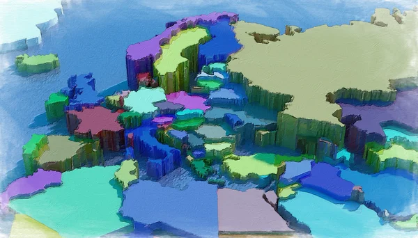 Map 3D Earth with forms and colors