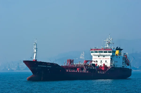 Tanker Carolina Wind anchored in the roads. Nakhodka Bay. East (Japan) Sea. 19.04.2014