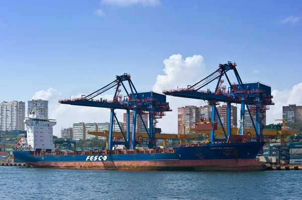 Vladivostok. East (Japan) Sea. 02 September 2015: Container ship Kapitan Maslov standing at berth container terminal.