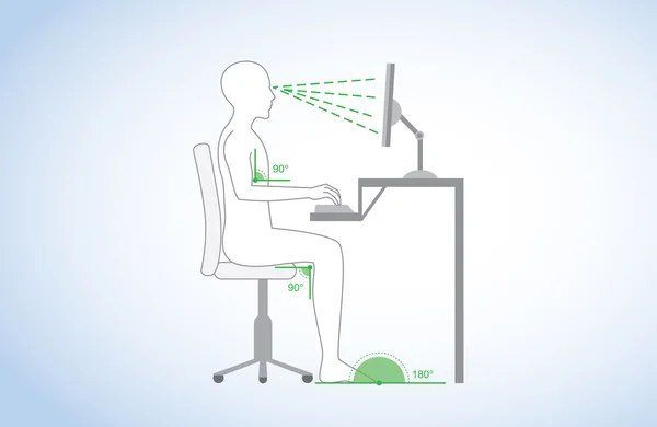 Correct posture and body angle in sitting working