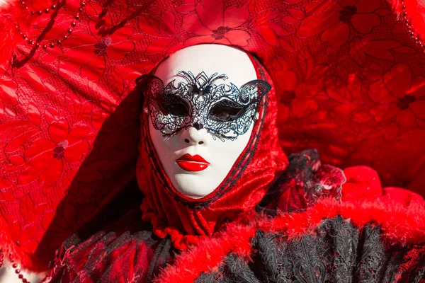 VENICE - January 14 : An unidentified person in a carnival costume attends the end Carnival of Venice , January 14, 2015 in Venice , Italy .