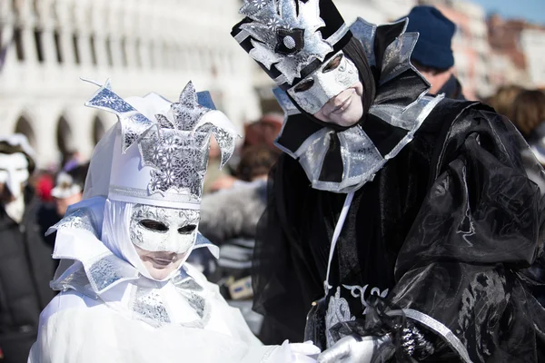 VENICE - January 14 : An unidentified person in a carnival costume attends the end Carnival of Venice , January 14, 2015 in Venice , Italy .