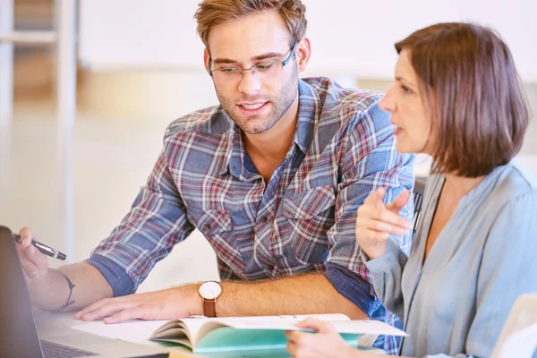 Male and female students working together on a project