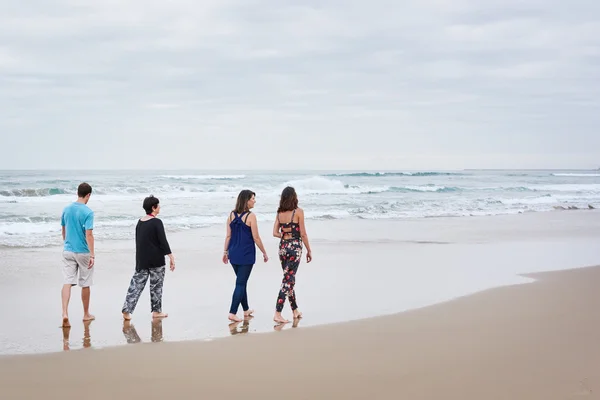 Family walking away from camera on a beach