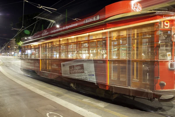 The Tram of Milan city, summer night. Color image