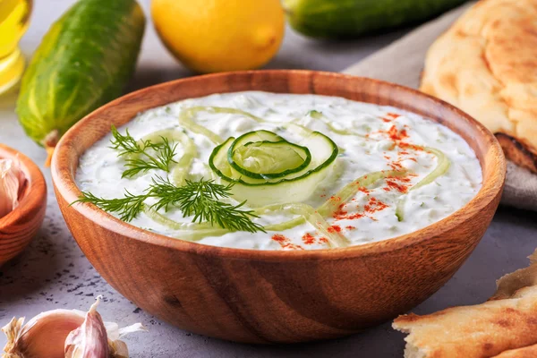 Greek salad tzatziki of cucumber, yogurt , olive oil, garlic.