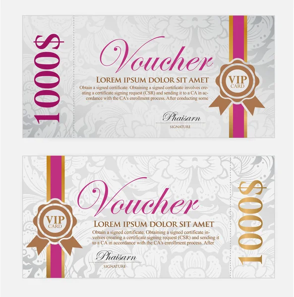 Voucher template with floral and thai art pattern