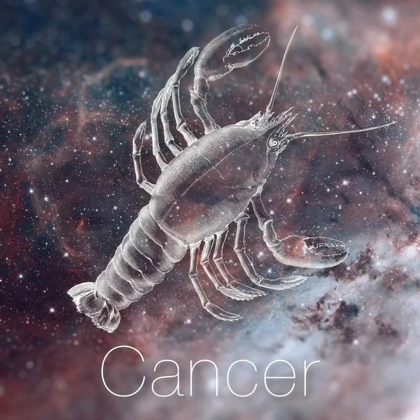 Astrological zodiac sign - Cancer. Vintage astrological drawing. Galaxy sky on the background. Can be used for horoscopes. Elements of this image furnished by NASA.