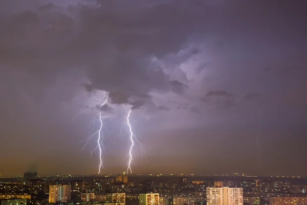 Lightning strike over city.