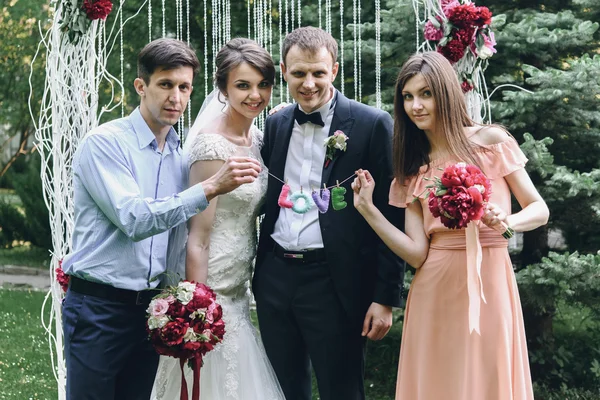 Guests and bride and groom