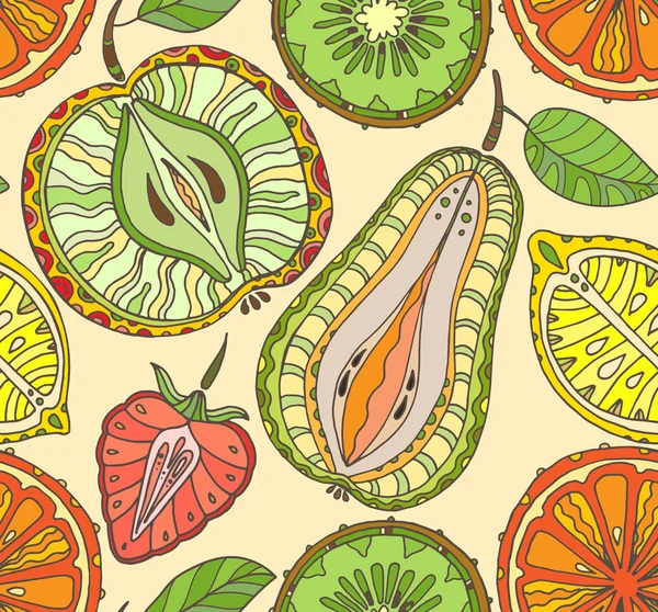 Seamless fruits pattern. Abstract background with fruits. Healthy food texture.