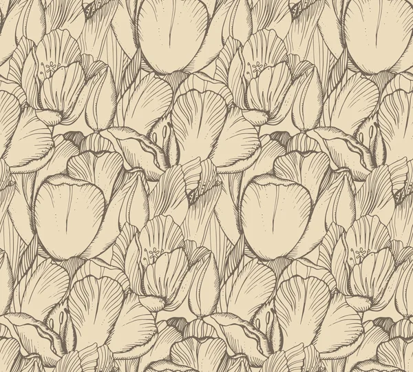 Vector seamless pattern with graphic spring flowers (tulips) in