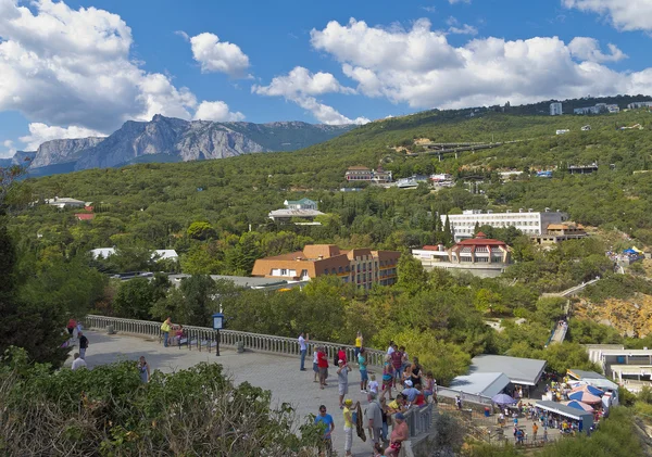 Tourists walk on the observation deck near the castle Swallow\'s Nest.Crimea