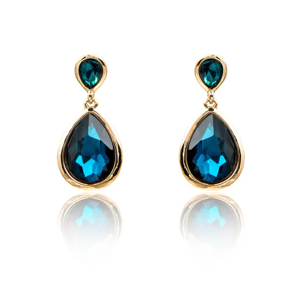 Pair of sapphire earrings isolated on white