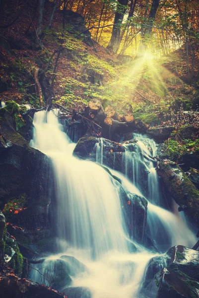 Carpathian autumn watrefall. Vintage colors