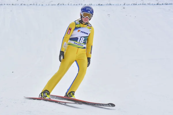 Unknown ski jumper competes in the FIS Ski Jumping World Cup Ladies on February 7, 2015 in Rasnov