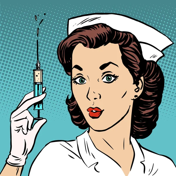 Retro nurse gives an injection syringe medicine health