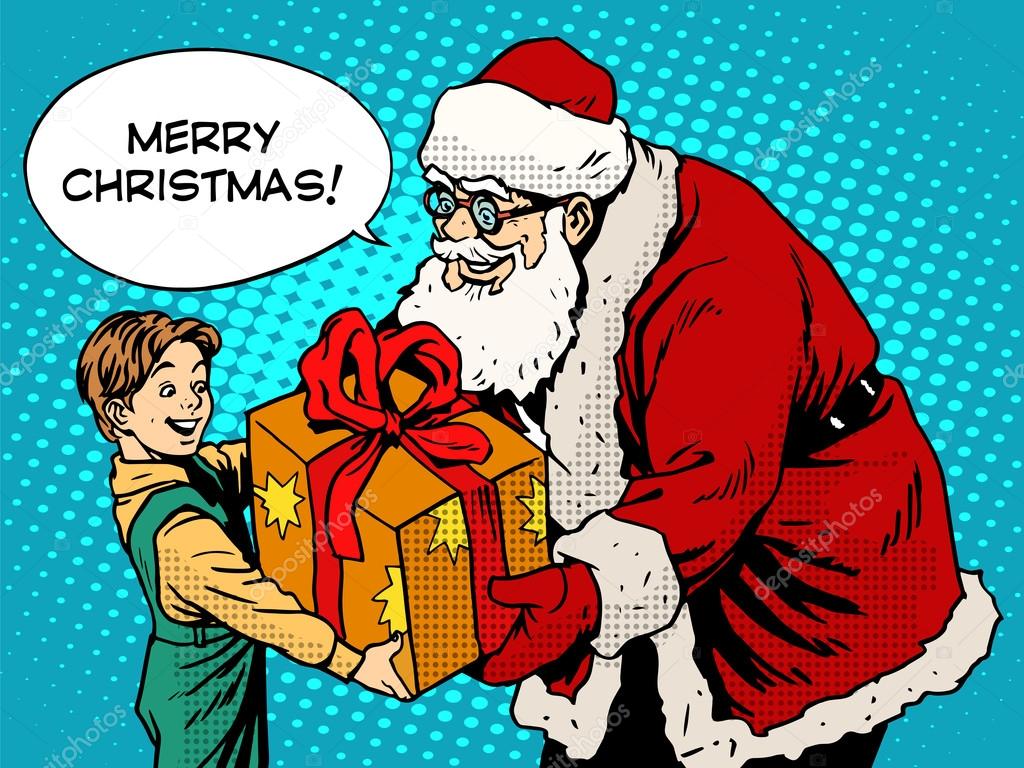 Merry Christmas Santa Claus gift gives the child Merry Christmas Santa Claus gift gives the child