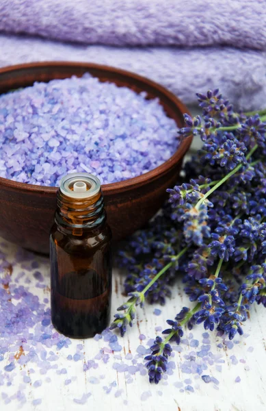 Lavender oil with bath salt and fresh lavender