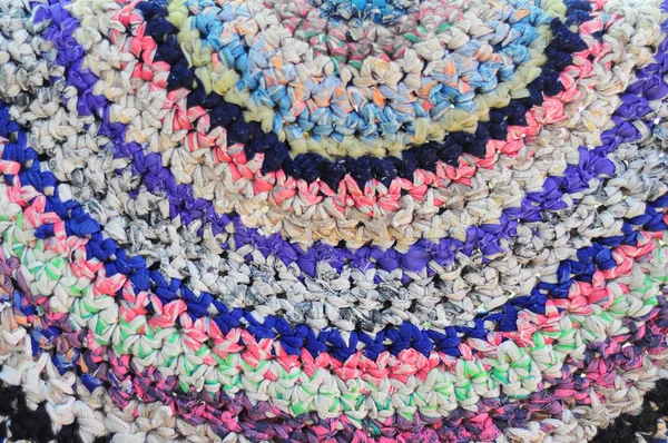 Knitted vintage handmade colorful round rug