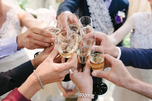 Toast glass with Champagne on wedding say
