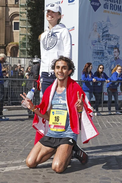 Martin Dematteis just after the finish line at the Rome Marathon