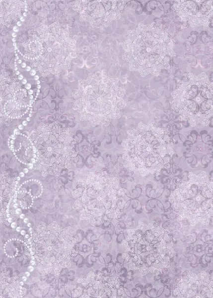 Vintage style. Floral silver background. Lace weaving of pearls,