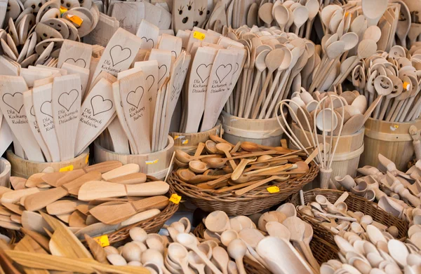 The sale of wooden kitchen tools on the street market - 28.08.2015, Krakow, Poland.
