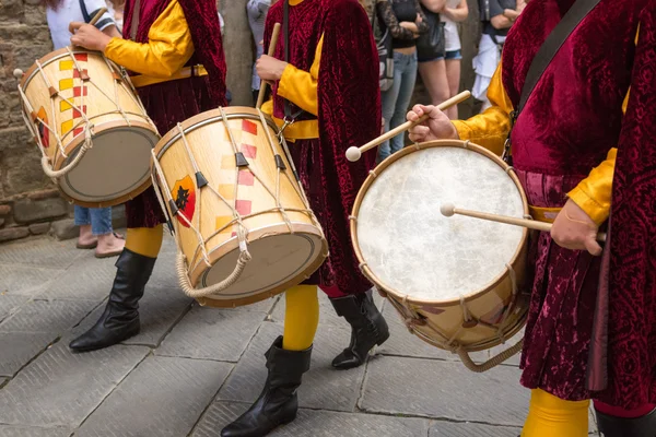 Drums played in parade, Tuscany, Italy