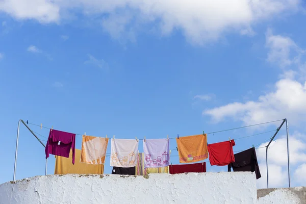 Clothes hanging outside to dry