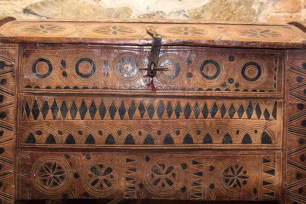 KIEV, UKRAINE - October 14, 2015: Old chest with beautiful painted on it