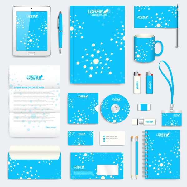 Blue set of vector corporate identity template. Modern business stationery mock-up. Medicine, science, technology backgraund with molecule