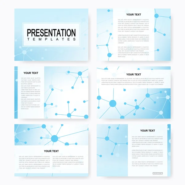 Set of vector templates for multipurpose presentation slides. Brochure, Leaflet, flyer, cover, magazine or annual report. Modern business, science, medicine design. Abstract background with molecule.