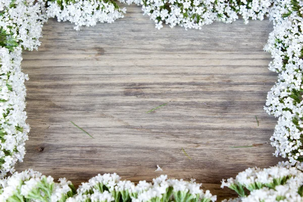 Yarrow flower, herbal plants on wooden table with copy space