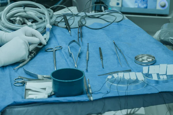 Surgical instruments on a surgery table