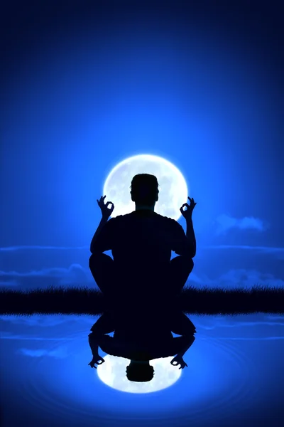 Man meditating finding balance in the night